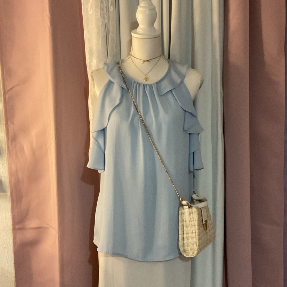 Baby Blue Sleeveless Ruffled elegant and cute Blouse